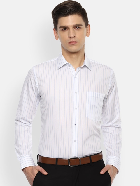 

Van Heusen Men White & Blue Slim Fit Opaque Striped Pure Cotton Formal Shirt