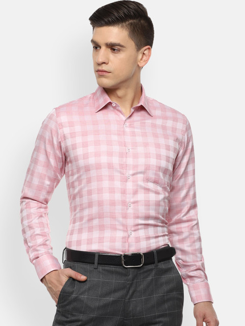 

Van Heusen Men Pink Slim Fit Opaque Checked Formal Cotton Shirt