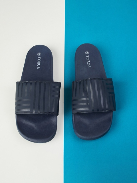 

Forca by Lifestyle Men Navy Blue & White Striped Sliders