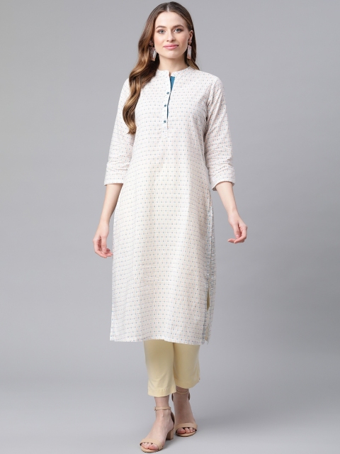 

Rangriti Women White Printed Pure Cotton Kurta