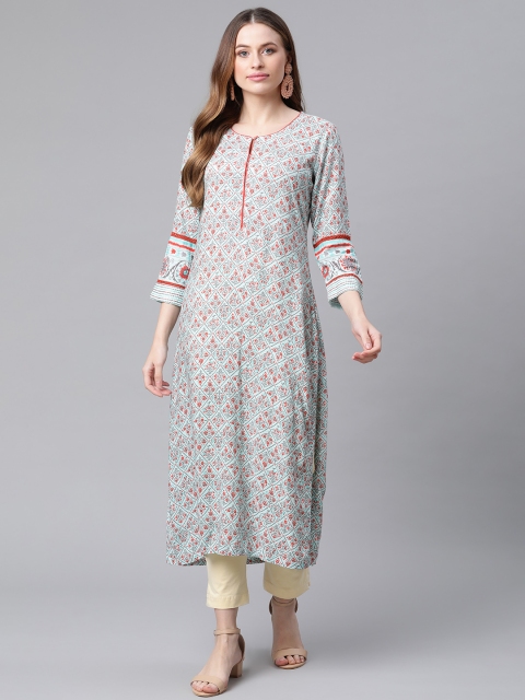

Rangriti Women Green Floral Printed Floral Kurta