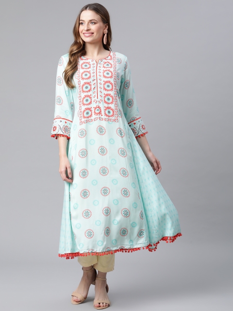 

Rangriti Women Green Ethnic Motifs Printed Anarkali Kurta