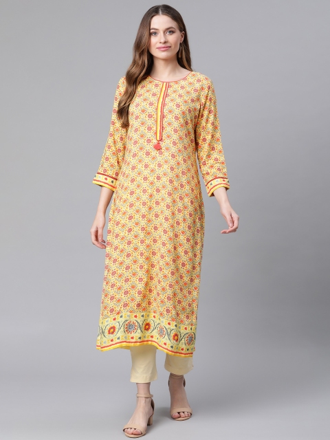

Rangriti Women Yellow Floral Printed Kurta