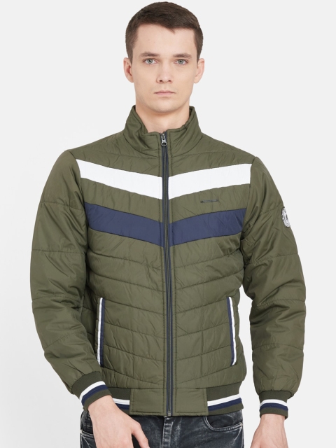 

Duke Men Green Colourblocked Quilted Jacket