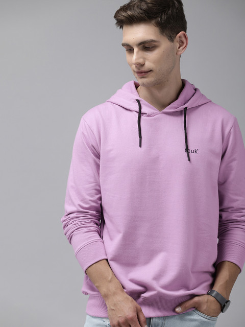

French Connection Men Lavender Solid Hooded Sweatshirt