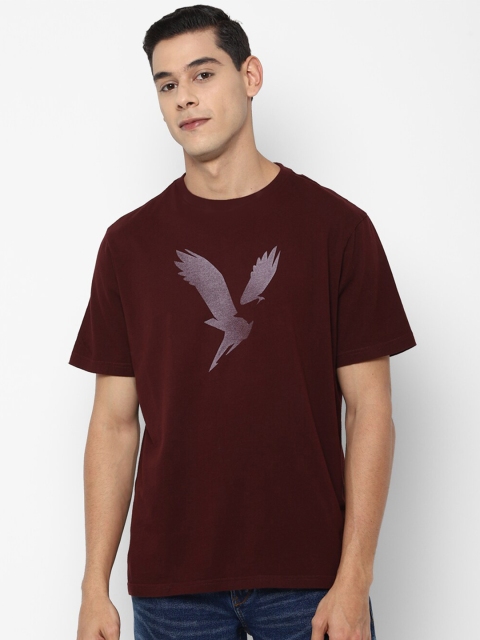 

AMERICAN EAGLE OUTFITTERS Men Burgundy Printed Raw Edge T-shirt