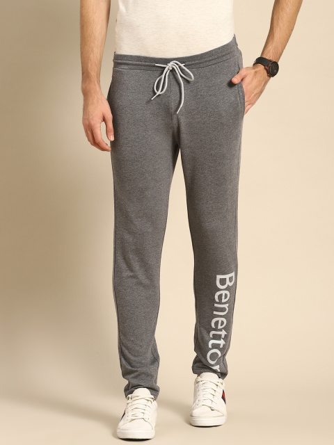 

United Colors of Benetton Men Charcoal Grey Solid Track Pants With Printed Detail