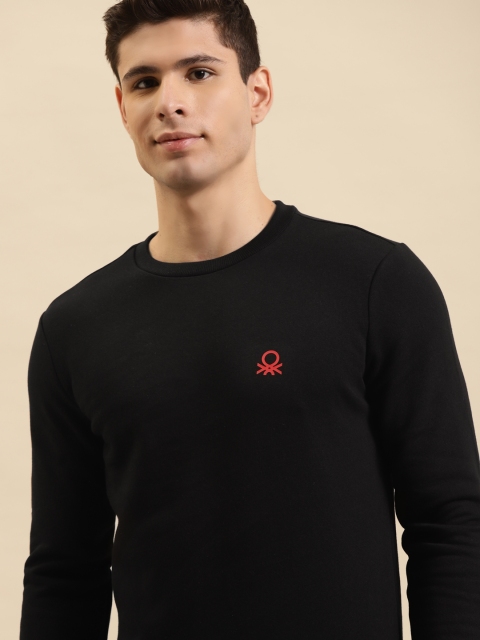

United Colors of Benetton Men Black Solid Sweatshirt