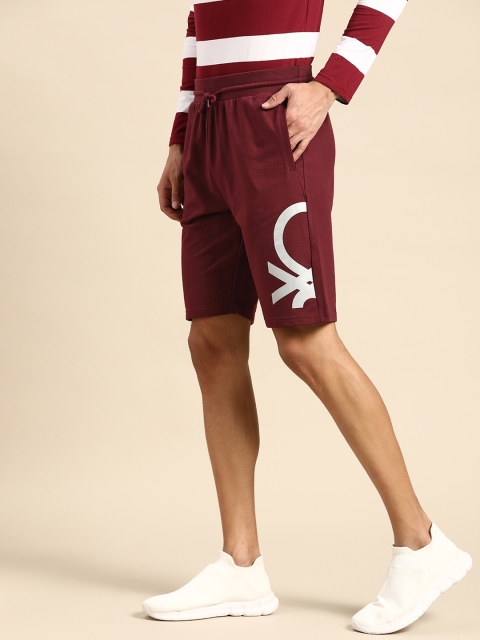 

United Colors of Benetton Men Maroon & White Brand Logo Print Regular Shorts
