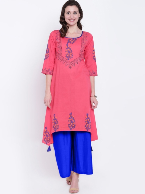 

Varkha Fashion Women Pink & Blue Ethnic Motifs Printed Floral Kurta