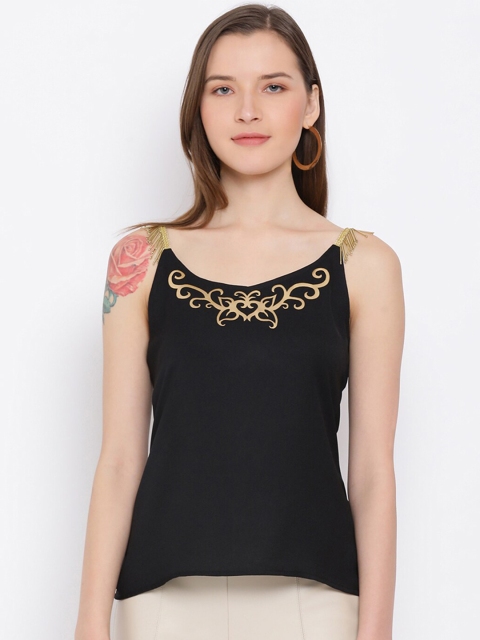 

DRAAX Fashions Black & Gold-Toned Studded Regular Top