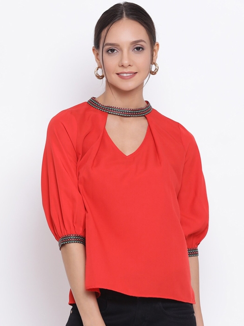 

DRAAX FASHIONS Women Red Solid Shimmery Top
