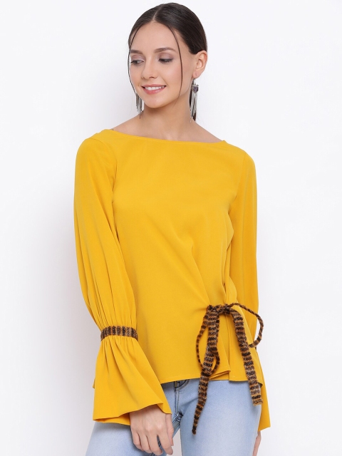 

DRAAX FASHIONS Women Yellow Embellished A-Line Top