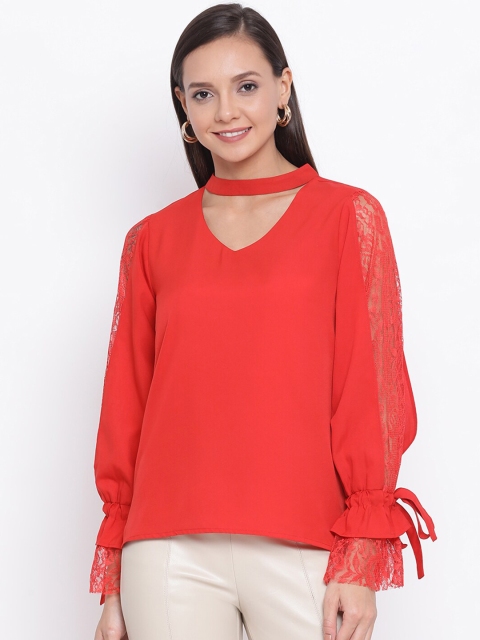 

DRAAX Fashions Red Solid Lace Top