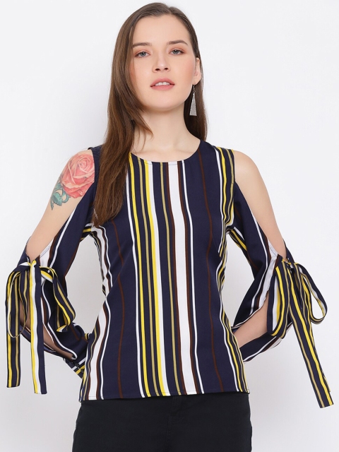 

DRAAX Fashions Women Blue & Yellow Striped Back Top
