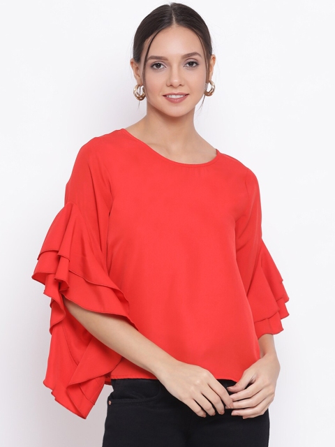 

DRAAX Fashions Woman Red Solid Top with Frills