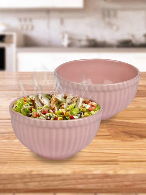 

URBAN CHEF Set Of 2 Peach Solid Handcrafted Ceramic Serving Bowl