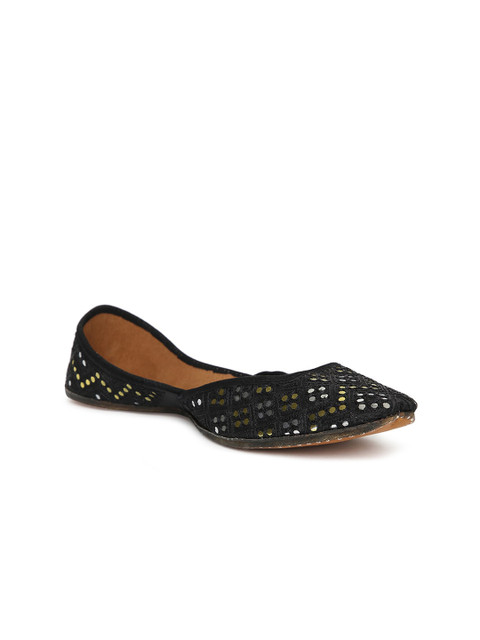 

Fabindia Women Black Mojaris with Laser Cuts Flats