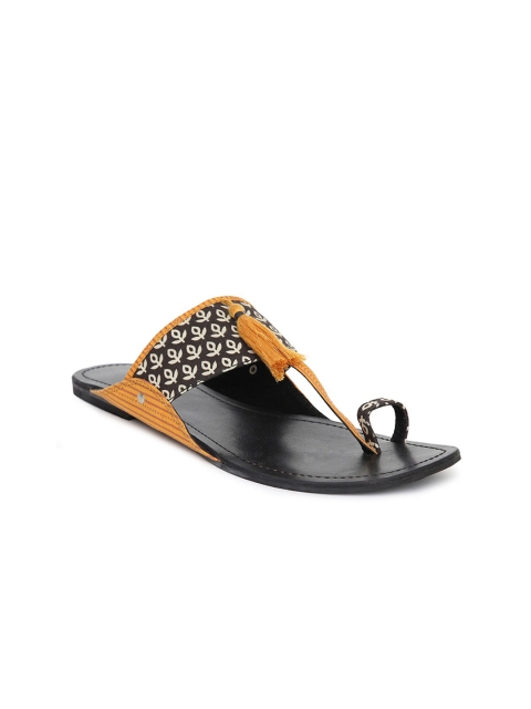 

Fabindia Women Mustard T-Strap Flats with Laser Cuts