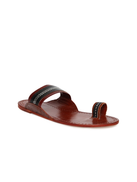 

Fabindia Women Maroon Textured Open Toe Flats with Buckles