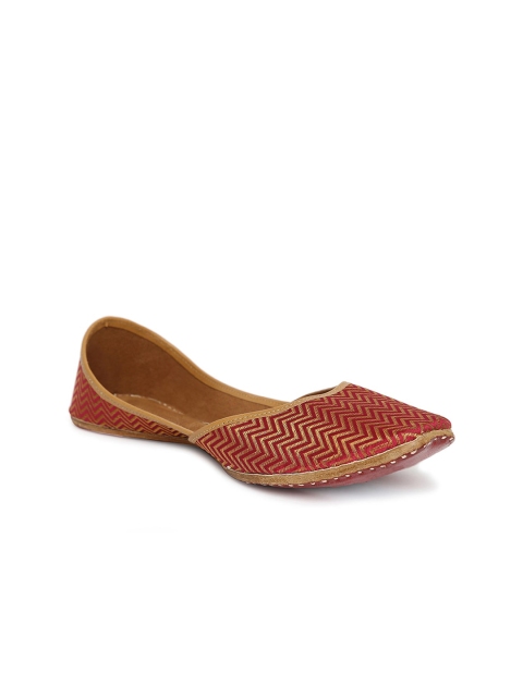 

Fabindia Women Pink Printed Mojaris with Laser Cuts Flats