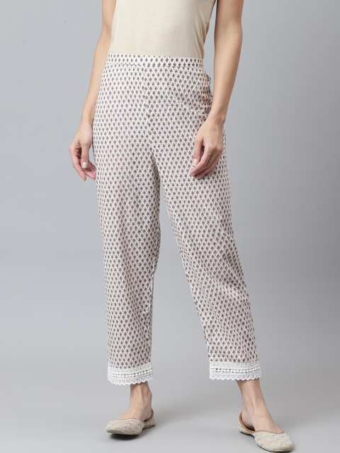 

maaisarah Women Off White & Maroon Floral Printed Palazzos with Lace Cuffs