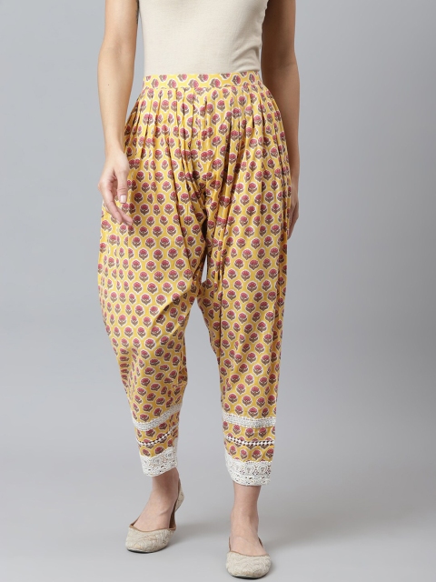 

maaisarah Women Yellow & Pink Floral Printed Palazzos