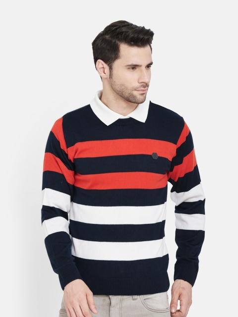 

Duke Men Navy Blue & White Striped Wool Pullover