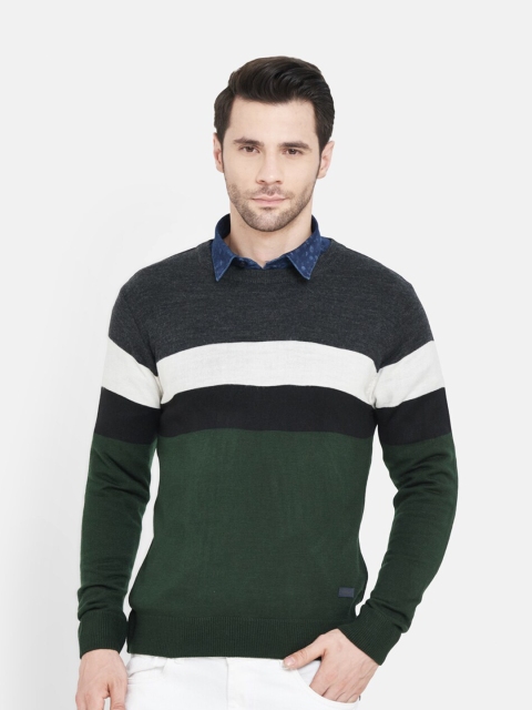 

Duke Men Green & Grey Striped Wool Pullover