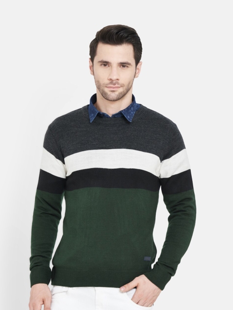 

Duke Men Grey & Green Colourblocked Round Neck Pullover