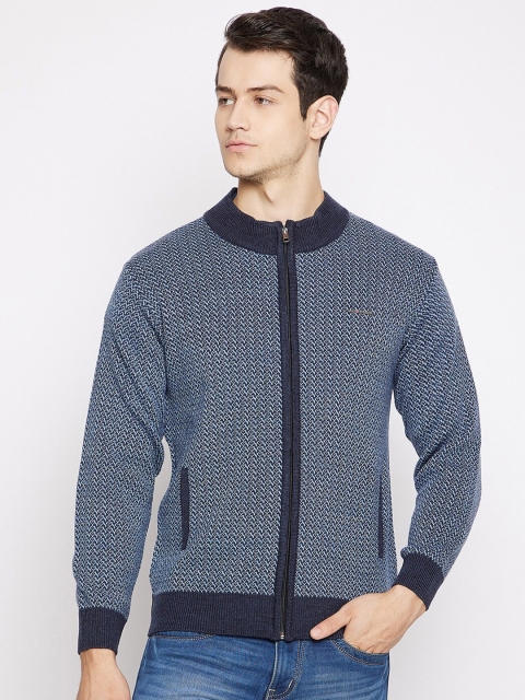 

Duke Men Blue & White Ribbed Cardigan