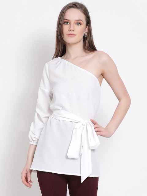 

DRAAX Fashions White One Shoulder Regular Longline Top