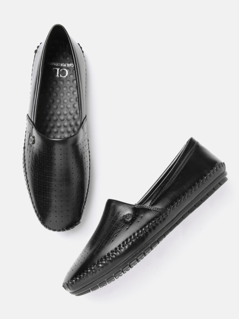 

Carlton London Men Black Perforated Espadrille Style Loafers