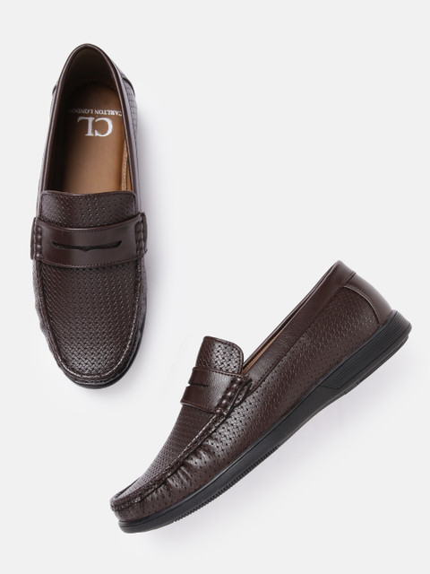 

Carlton London Men Coffee Brown Textured Penny Loafers