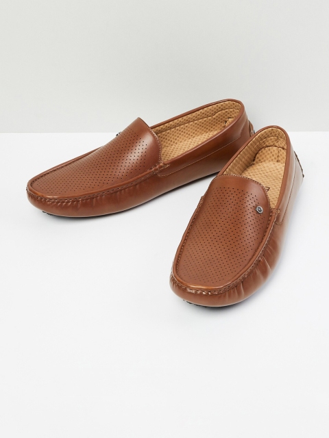 

max Men Tan Brown Perforations PU Driving Shoes
