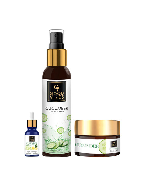 

Good Vibes Set of 3 Cucumber Skin Care- Toner, Gel and Under Eye Serum, Transparent