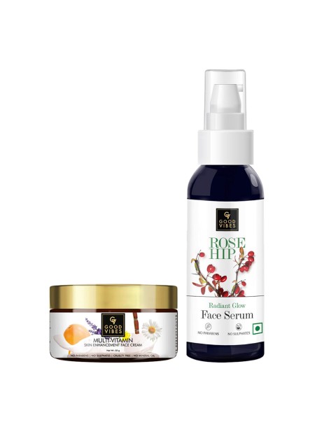 

Good Vibes Skin Care Combo of 2 - Rose Hip Face Serum & Multi Vitamin Face Cream, Transparent
