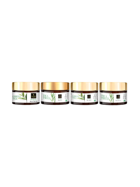 

Good Vibes Set of 4 Green Tea and Tea Trea Skin Care Combo - Face Scrub, Mask, Cream, Gel, White