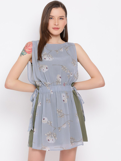 

DRAAX Fashions Grey Floral Mini Dress