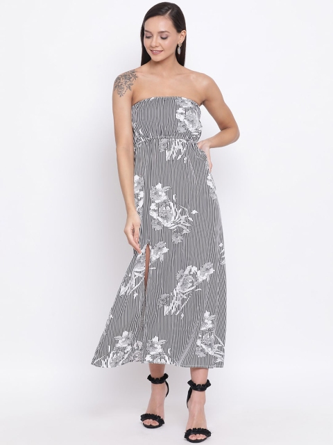 

DRAAX Fashions Black & White Striped Off-Shoulder Maxi Midi Dress