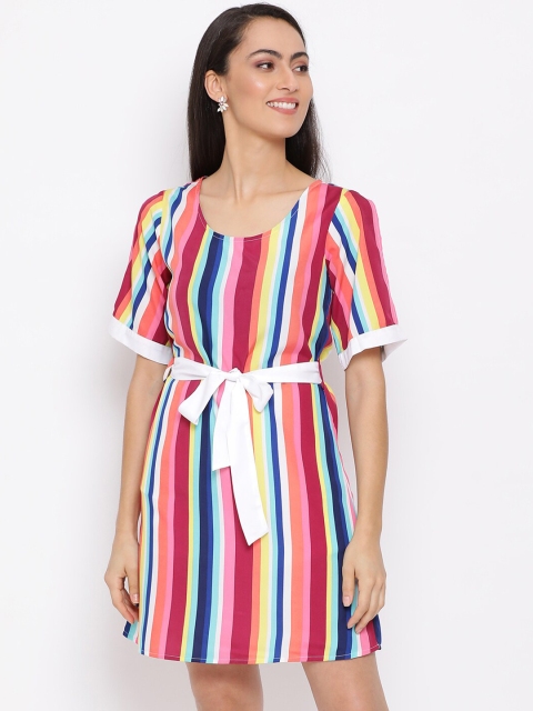 

DRAAX Fashions Multicoloured Striped A-Line Dress, Multi