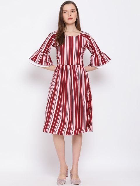 

DRAAX Fashions Red & White Striped Layered A-Line Midi Dress