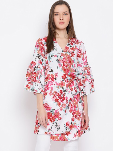 

DRAAX Fashions White & Red Floral A-Line Dress