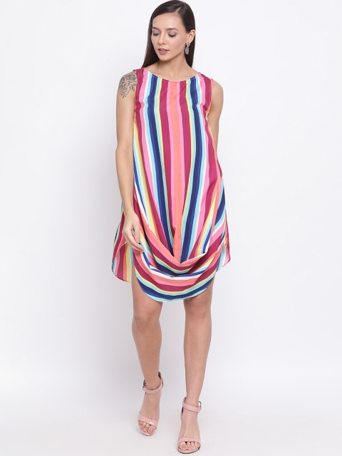 

DRAAX FASHIONS Women Pink & White Striped A-Line Dress