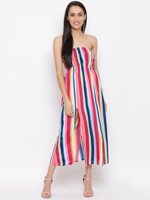 

DRAAX Fashions Multicoloured Striped Strapless A-Line Midi Dress, Multi