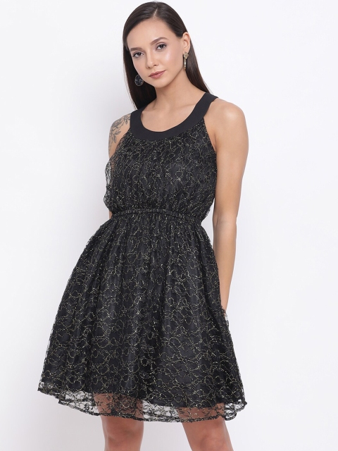 

DRAAX FASHIONS Women Black & Gold-Coloured Solid Sheath Dress