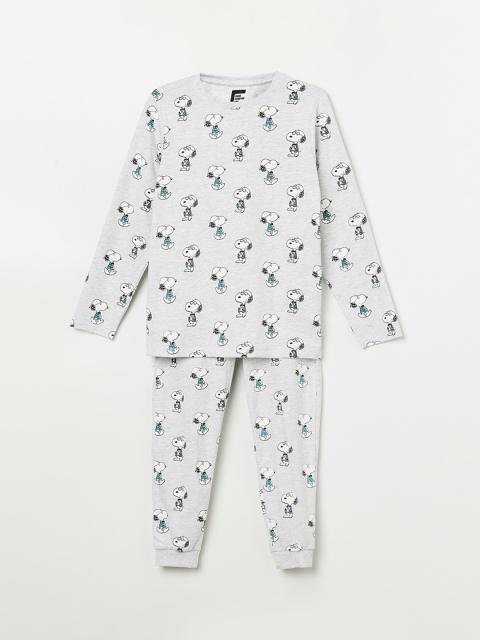

Fame Forever by Lifestyle Boys Grey Melange Printed Cotton Night Suit
