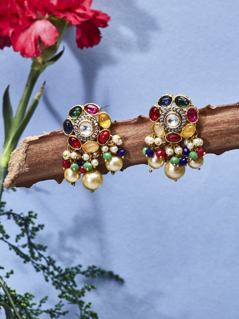 

Biba Multicoloured & Gold-Plated Contemporary Drop Earrings, Multi