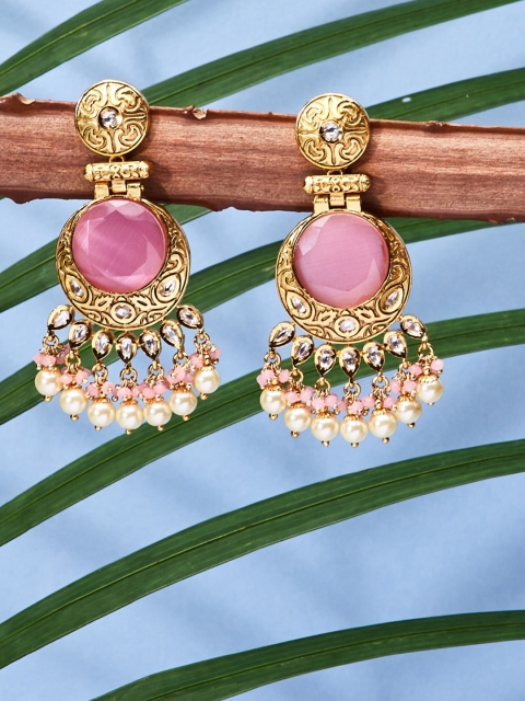 

Biba Pink & Gold-Toned Crescent Shaped Chandbalis Earrings