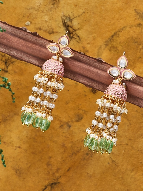 

Biba Gold-Plated Pink Contemporary Jhumkas Earrings